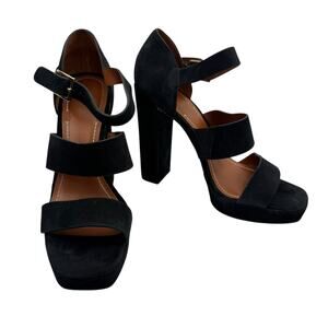 Elizabeth and James Black Suede Block Heel Platform Sandals, Size 9M, Heels